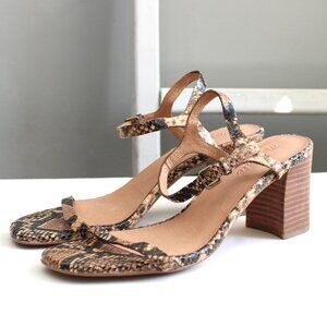 Madewell The Hollie Snake Embossed Leather Ankle-Strap Sandal Heels Size 8